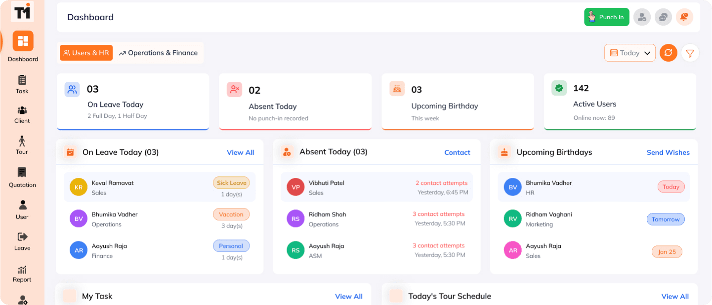 main dashboard