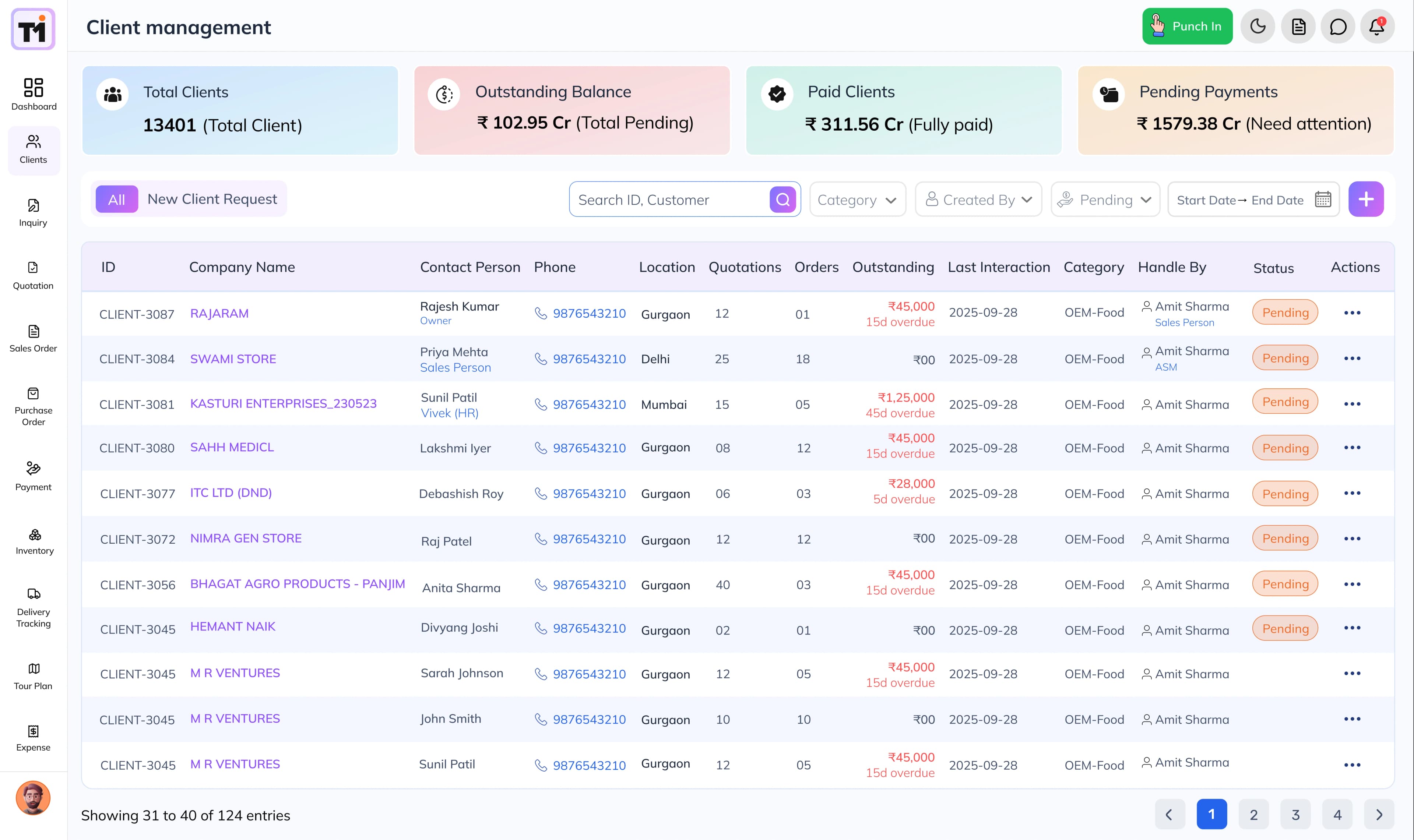 Client payments dashboard